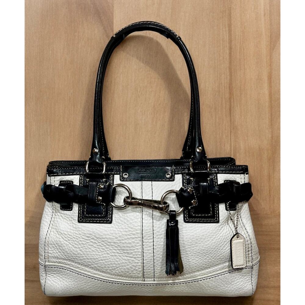 Coach White and Black Leather Satchel